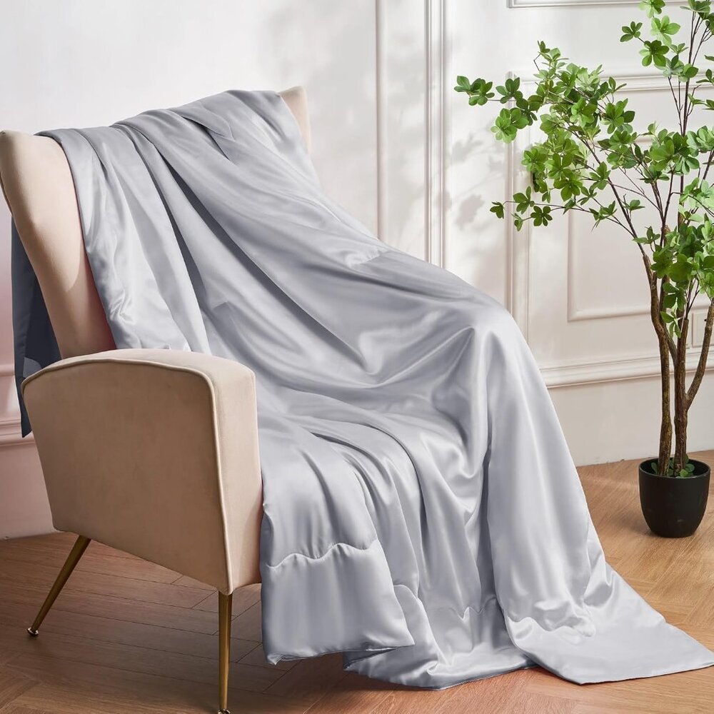Light Grey Cooling Satin Throw Blanket 60 x 80
